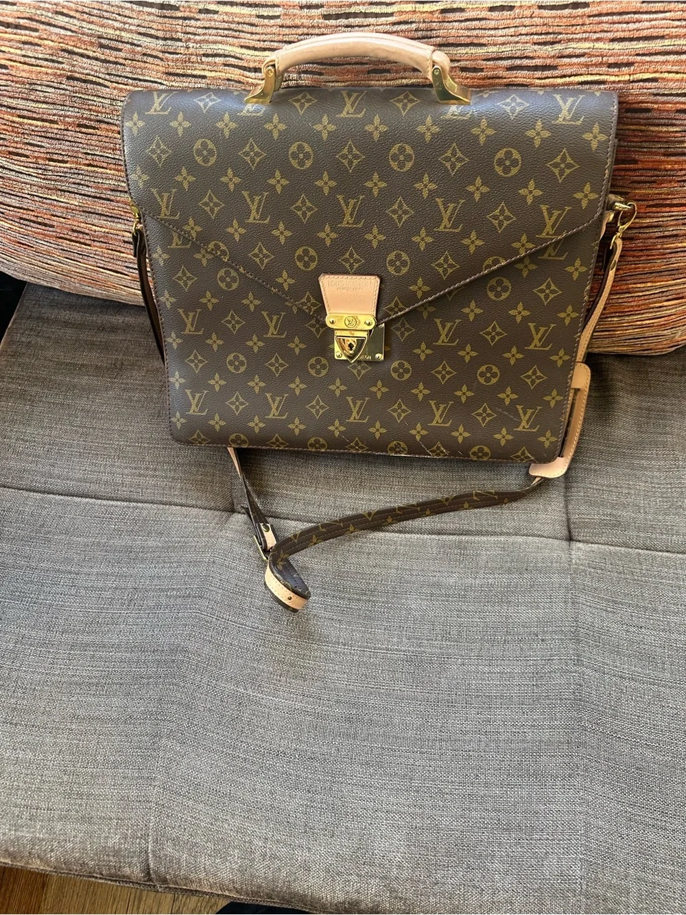 Classic Monogram Canvas Briefcase with Tan Leather Trim